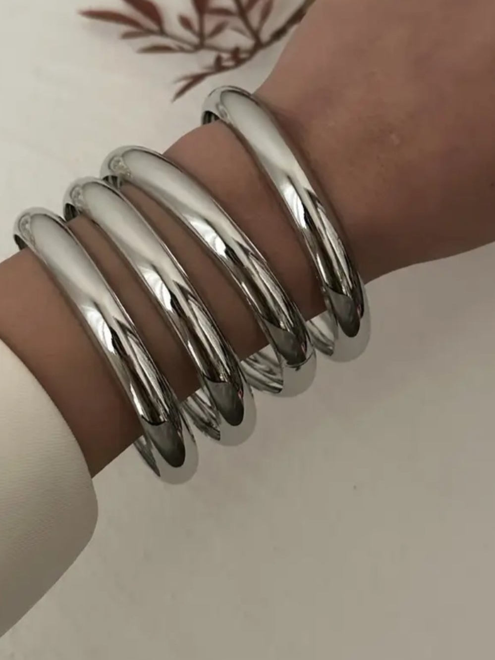 Polished Silver  Chunky Bangle Bracelet Set